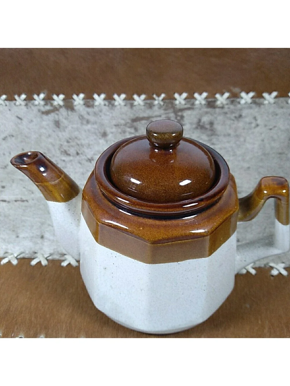 1970s Vintage Brown & Beige Mount Clemens Pottery Teapot Cabin Kitchen Decor